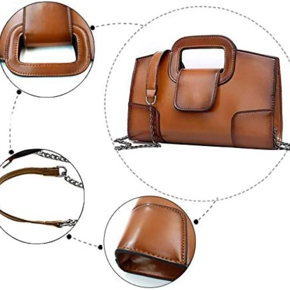Women Vintage Flap Tote PU Leather Shoulder Handbag Clutch Purse